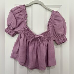 Faithfull the Brand Purple Linen Smocked Crop Top